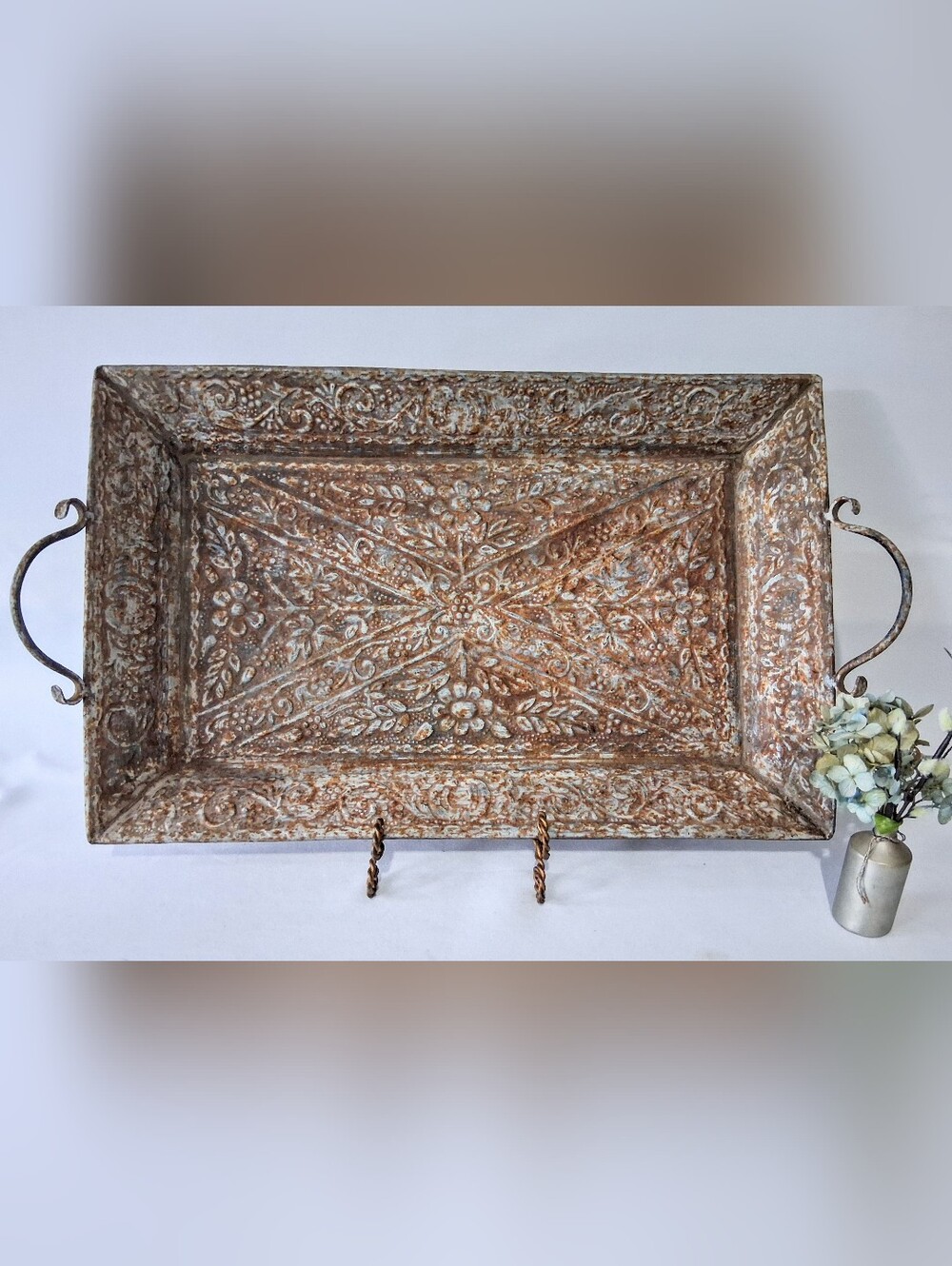 Vintage/Antique Large Metal Repousse Tray - Ottoman Tray